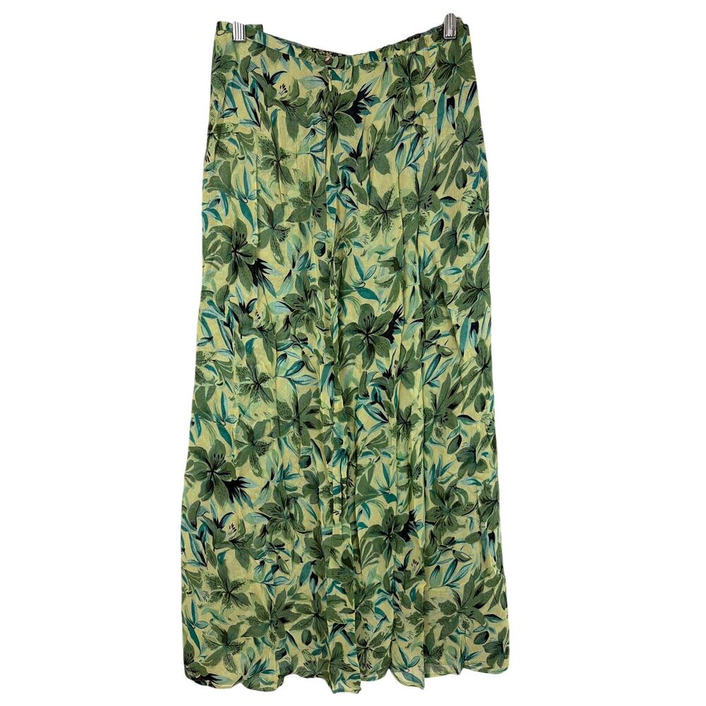 David Brooks Green Floral Side Zip Curved Hem Maxi Skirt Size XL
